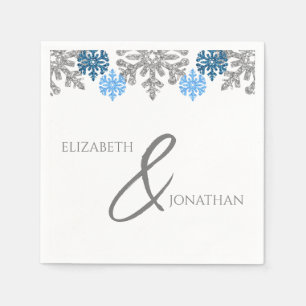 Silver Blue Snowflakes Winter Wedding Napkins