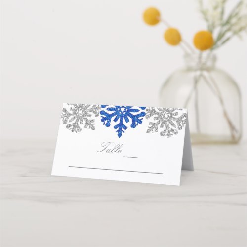 Silver Blue Snowflakes Winter Wedding Place Card