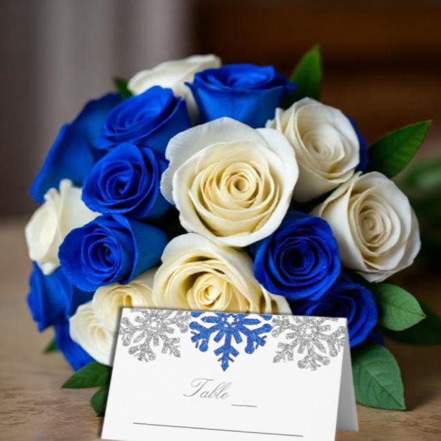 Silver Blue Snowflakes Winter Wedding Place Card (Creator Uploaded)