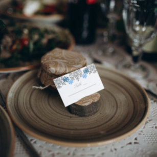 Silver Blue Snowflakes Winter Wedding Place Card