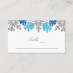 Silver Blue Snowflakes Winter Wedding Place Card