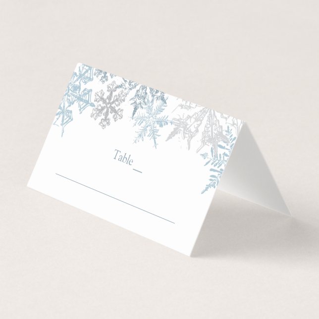 Silver Blue Snowflakes Winter Wedding Place Card (Front)