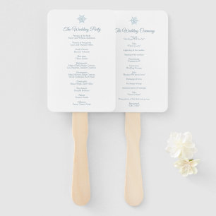 Silver Blue Snowflakes Winter Wedding Program Hand Fan