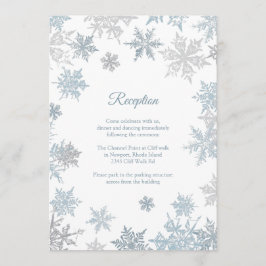 Silver Blue Snowflakes Winter Wedding Reception Invitation