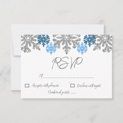 Silver Blue Snowflakes Winter Wedding RSVP Card