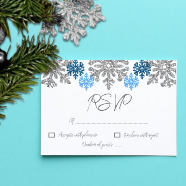 Silver Blue Snowflakes Winter Wedding RSVP Card (Creator Uploaded)