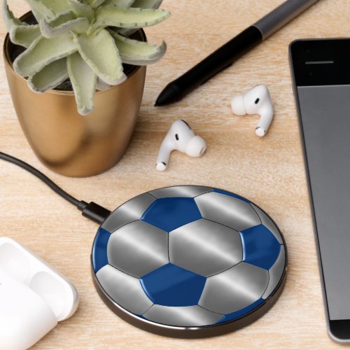 Silver Blue Soccer Ball Futbol Wireless Charger