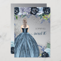 Silver Blue Sparkle Dress Sweet 16 birthday  Invitation