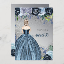 Silver Blue Sparkle Dress Sweet 16 birthday Invitation