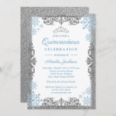 Silver Blue Sparkle Snowflake Quinceanera Invite (Front/Back)
