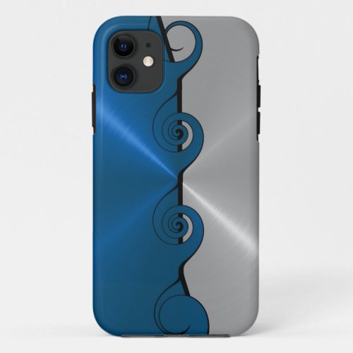 Silver Blue Stainless Metallic Swirl Pattern iPhone 11 Case