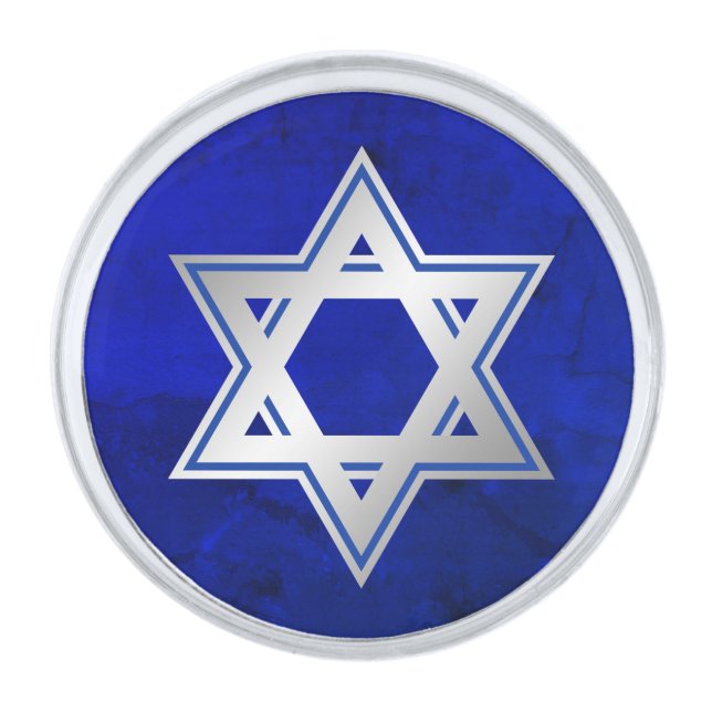 Silver Blue Star of David Cobalt Finish Lapel Pin (Front)