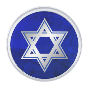 Silver Blue Star of David Cobalt Silver Finish Lapel Pin
