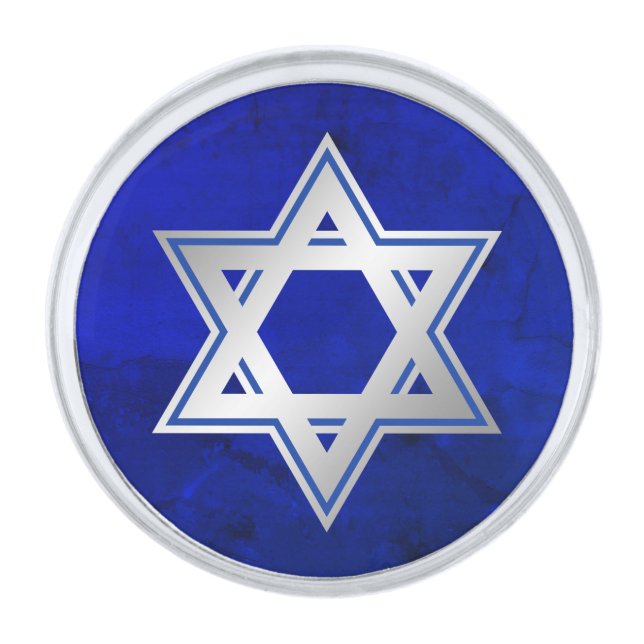 Silver Blue Star of David Cobalt Silver Finish Lapel Pin (Front)