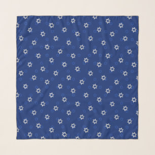 Silver Blue Star of David Pattern Navy Head Scarf