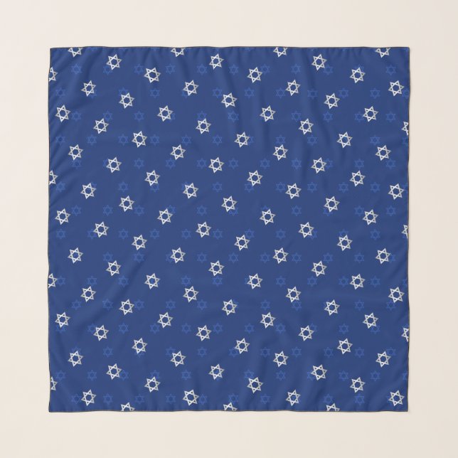 Silver Blue Star of David Pattern Navy Head Scarf (Front)