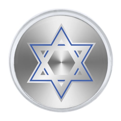 Silver Blue Star of David Silver Finish Lapel Pin