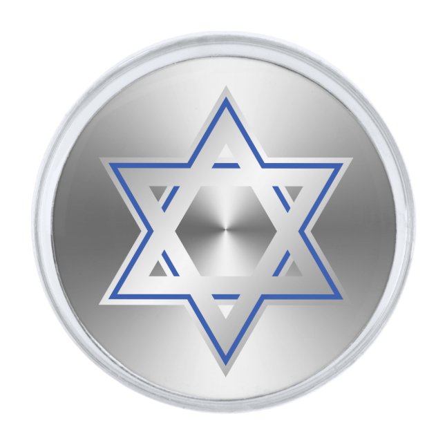 Silver Blue Star of David Silver Finish Lapel Pin (Front)