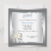 Silver Blue Stork Baby Boy Shower Invitations (Back)