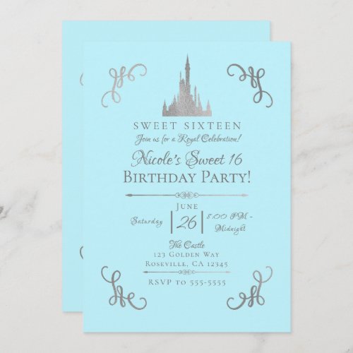 Silver  Blue Storybook Princess Sweet 16 Party Invitation