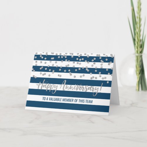 Silver Blue Stripes Employee Anniversary Card