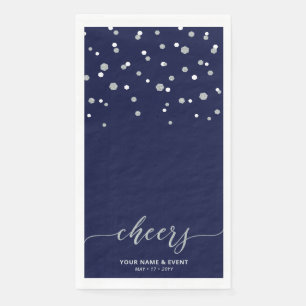 Silver Blue Stylish Script Confetti Cheers Party Paper Guest Towels