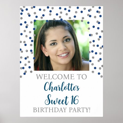 Silver Blue Sweet 16 Birthday 18x24 Photo Poster