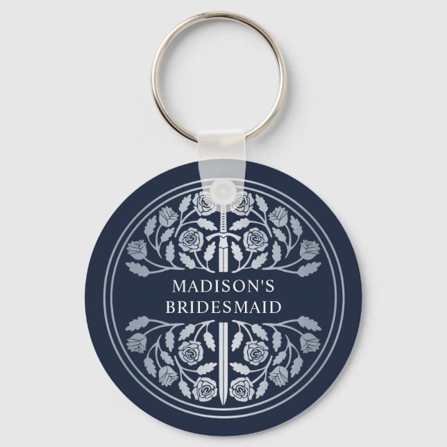 Silver Blue Sword Bridesmaid Royal Wedding Gift Keychain (Front)