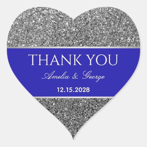 Silver Blue Thank You Heart Sticker