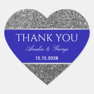 Silver Blue Thank You Heart Sticker