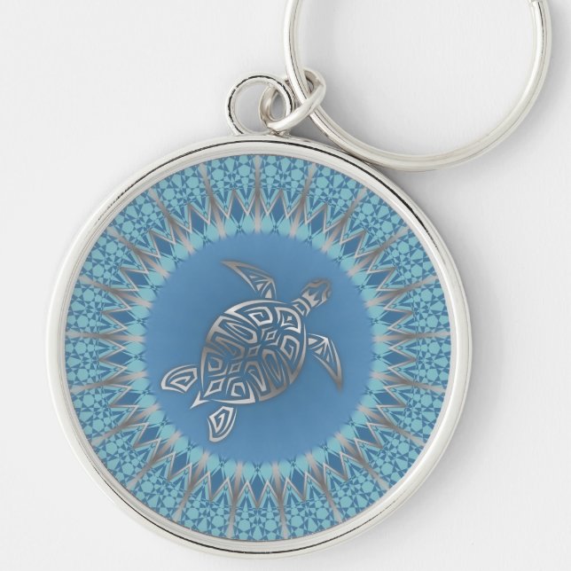 Silver Blue Turtle Coastal Keychain (Front)