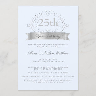 Silver & Blue Wedding 25th Anniversary Invitations