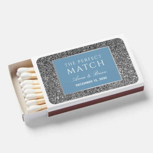 Silver Blue Wedding Favor Matchboxes