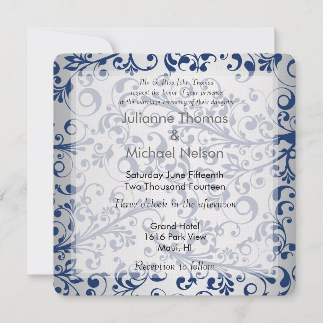 Silver Blue Wedding Invitation (Front)