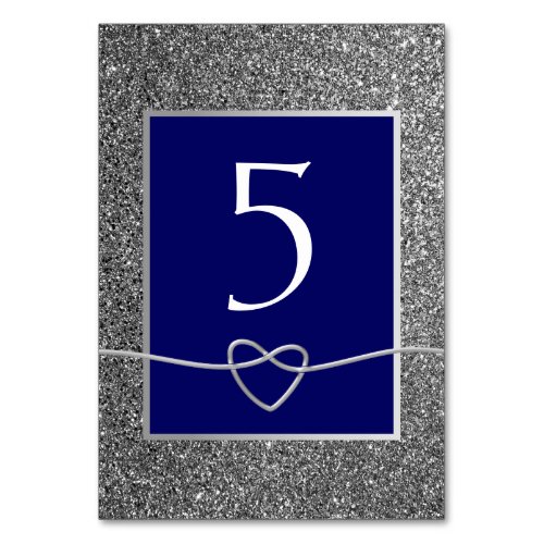 Silver Blue Wedding Table Number