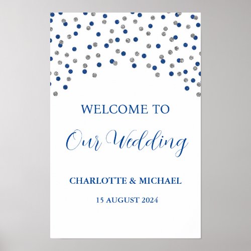 Silver Blue Wedding Welcome Custom 12x18 Poster