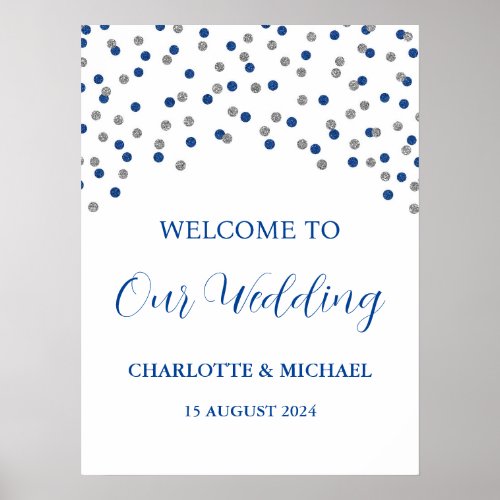 Silver Blue Wedding Welcome Custom 18x24 Poster