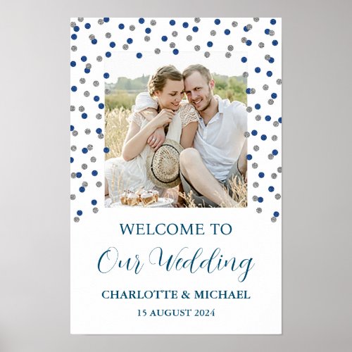 Silver Blue Wedding Welcome Custom 20x30 Photo Poster