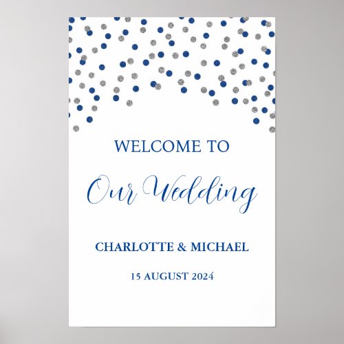 Silver Blue Wedding Welcome Custom 20x30 Poster