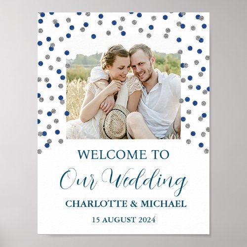 Silver Blue Wedding Welcome Custom 85x11 Photo Poster