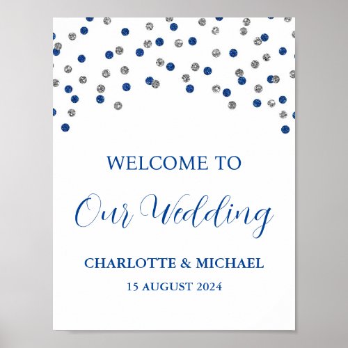 Silver Blue Wedding Welcome Custom 85x11 Poster