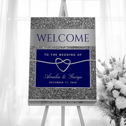 Silver Blue Wedding Welcome Poster