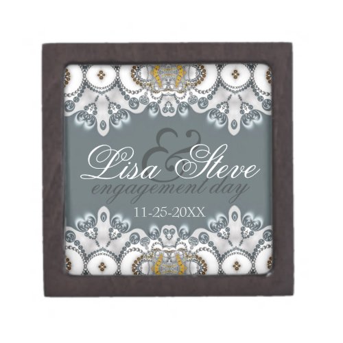 Silver Blue  White Lacy Engagement memento Gift Box