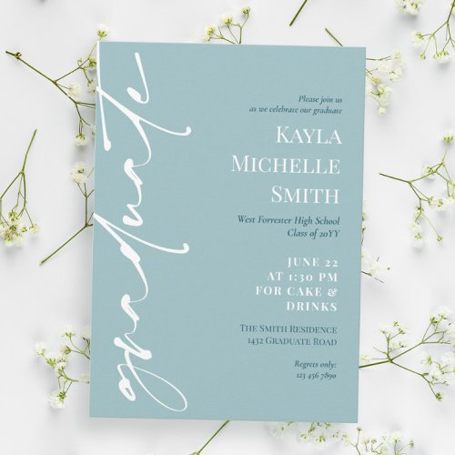 Silver Blue White Typography Graduation Party Invitation