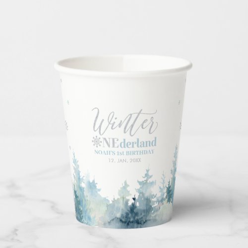 Silver  Blue Winter Onderland 1st Birthday Party Paper Cups