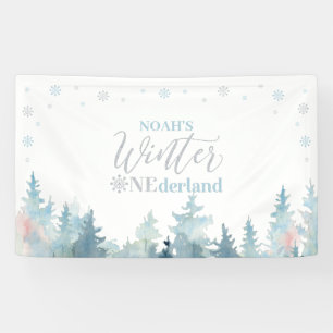 Silver & Blue Winter Onederland 1st Birthday Party Banner