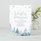 Silver & Blue Winter onederland 1st birthday party Invitation (Standing Front)