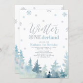Silver & Blue Winter onederland 1st birthday party Invitation (Front/Back)