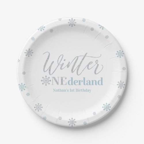 Silver  Blue Winter Onederland 1st Birthday Party Paper Plates