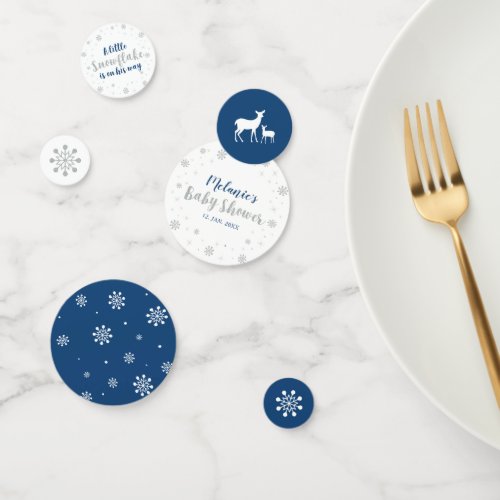 Silver  Blue Winter Snowflake Boy Baby Shower Con Confetti